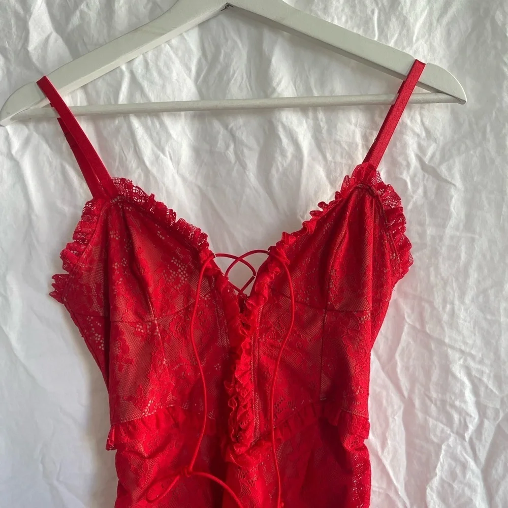 For Love And Lemons red gracie high low lace slip dress Size Small